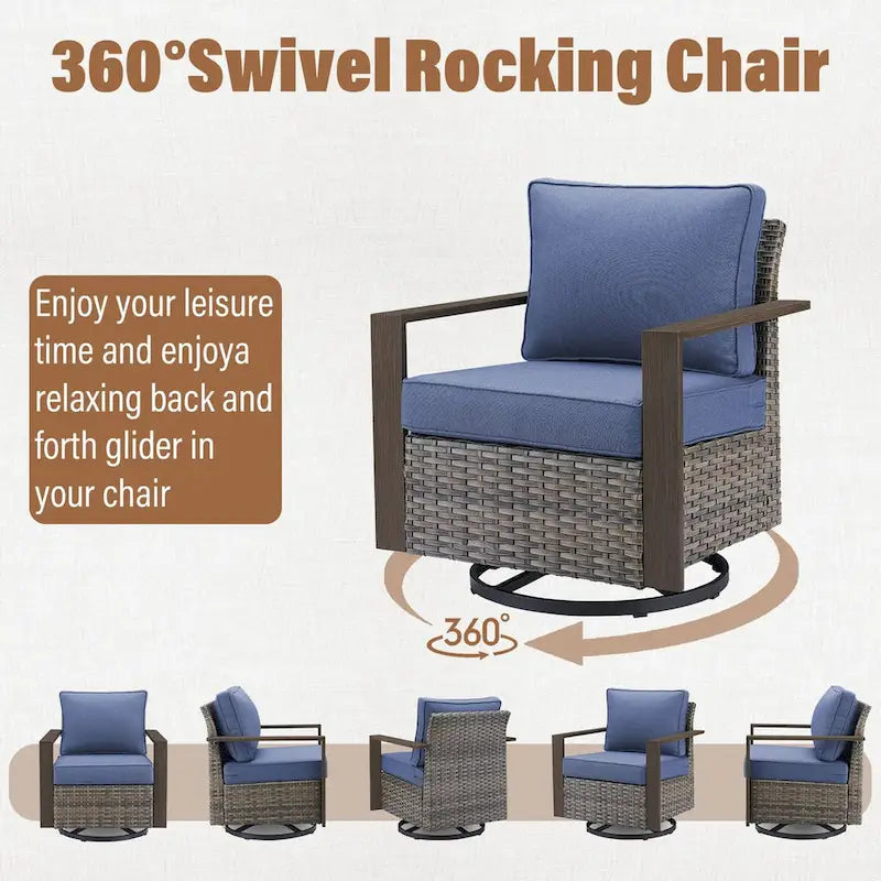 Ensemble de 4 fauteuils pivotants à bascule d'extérieur Gymojoy - Gris