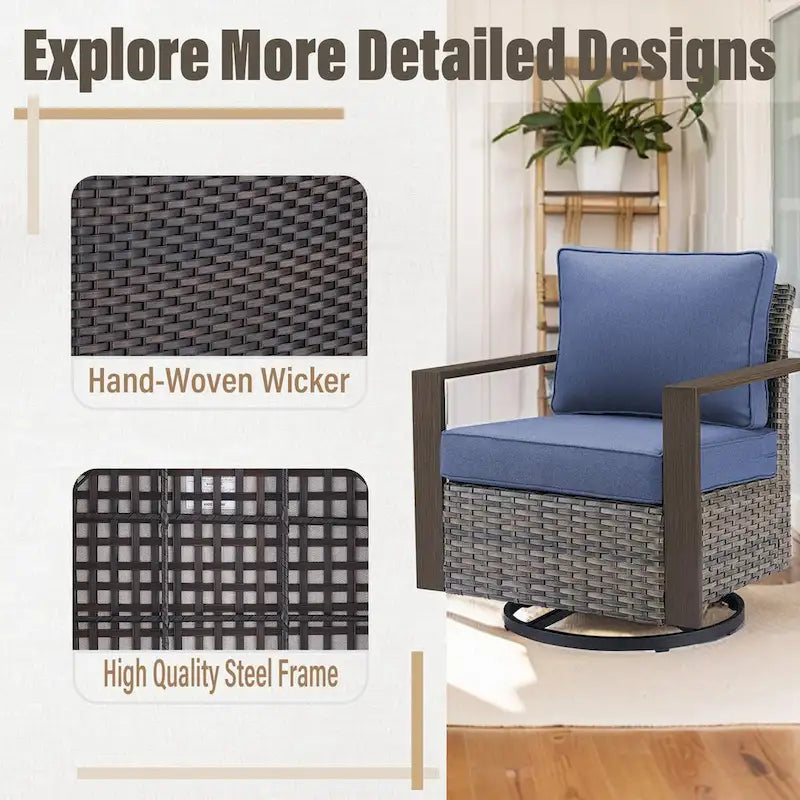Ensemble de 4 fauteuils pivotants à bascule d'extérieur Gymojoy - Gris