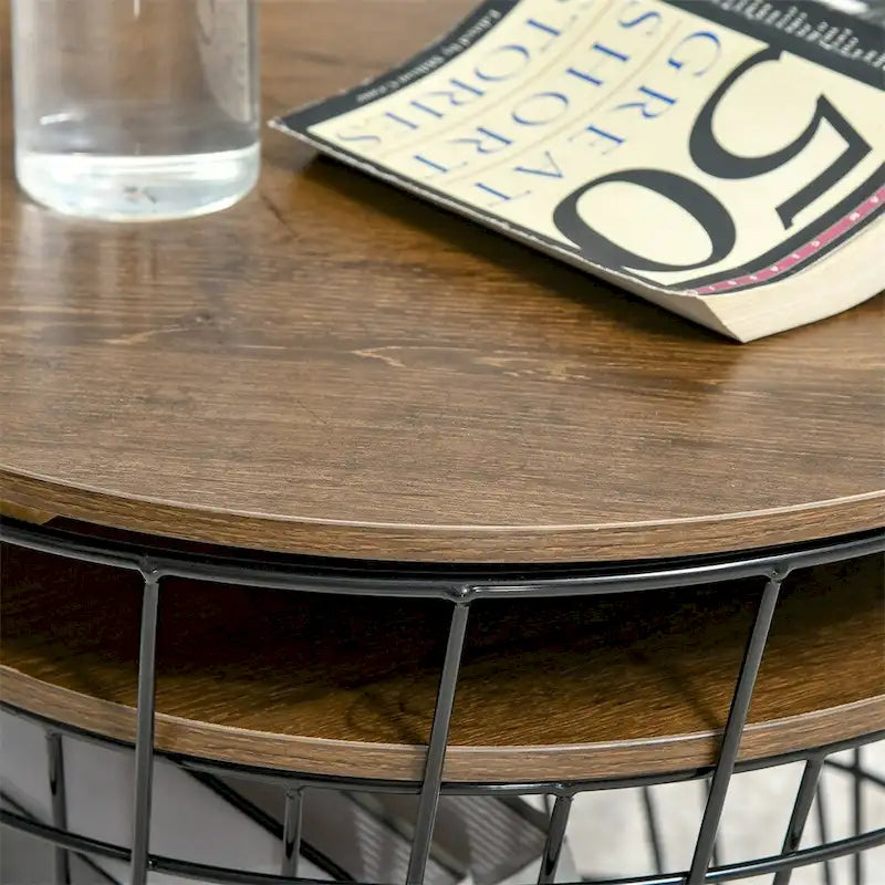 Tables d'appoint, lot de 2, tables gigognes avec rangement, tables d'appoint rondes