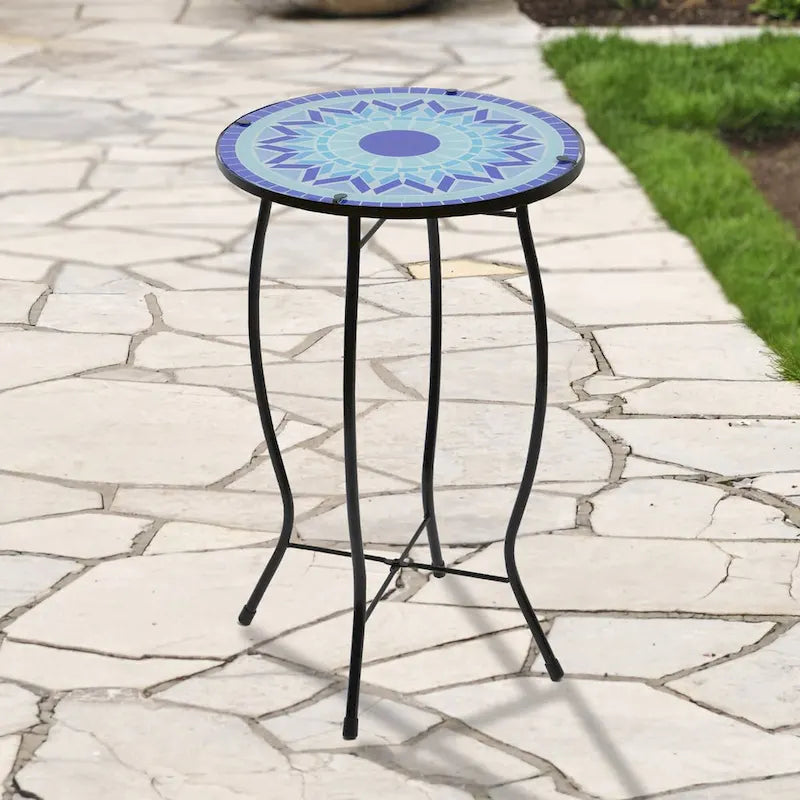 Table d'appoint de patio en mosaïque de verre Blue Sun 19