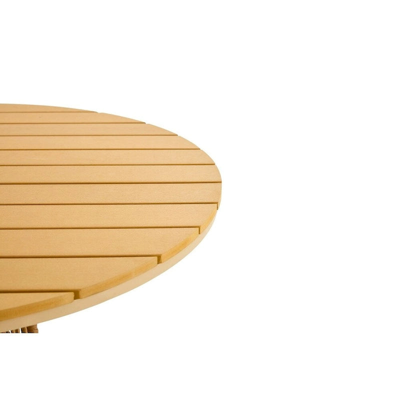 Table de jardin simple en bambou, table ronde en rotin PE 110 cm avec plateau en bois composite