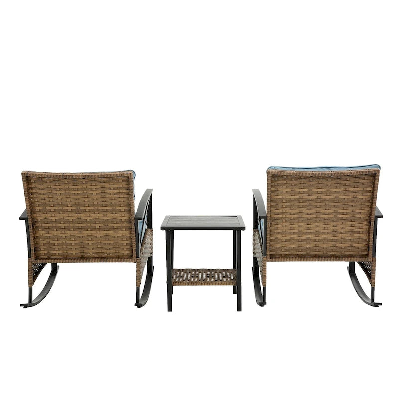 Ensemble de 3 fauteuils à bascule en rotin pour la détente