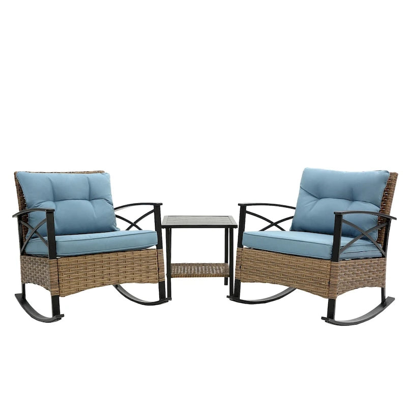 Ensemble de 3 fauteuils à bascule en rotin pour la détente