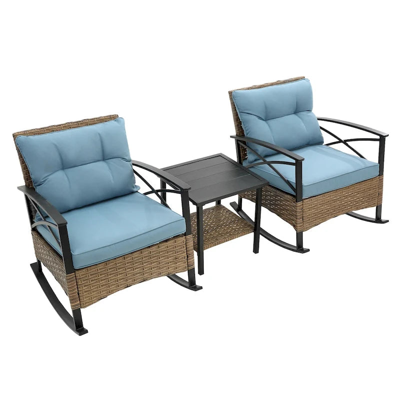 Ensemble de 3 fauteuils à bascule en rotin pour la détente