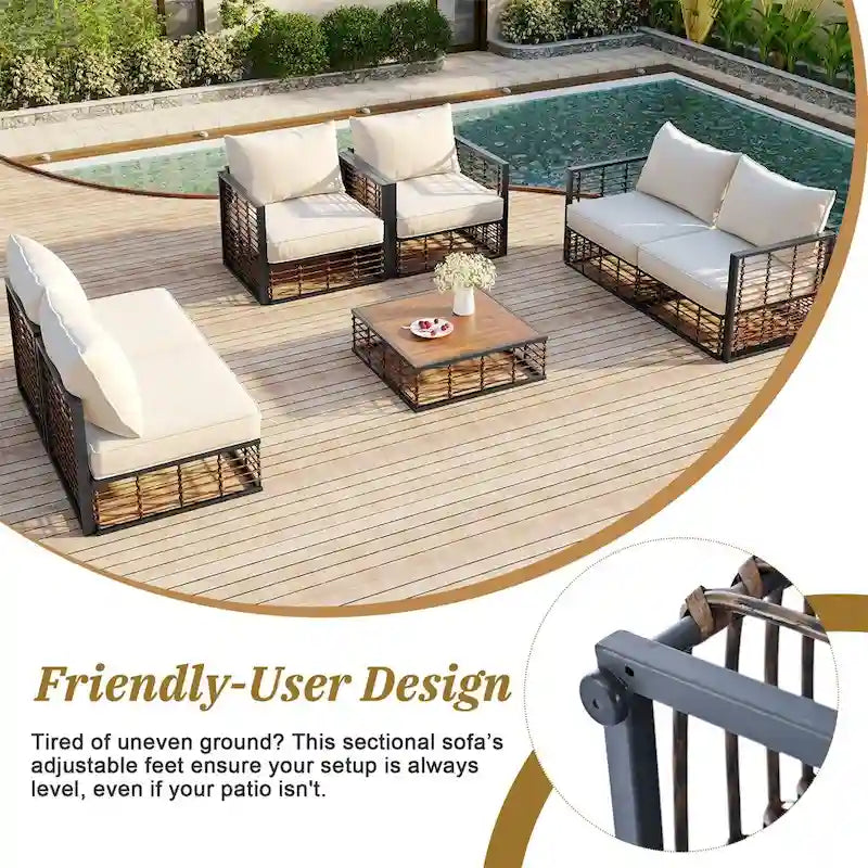 Ensemble de canapé d'angle de patio moderne en métal 7 pièces avec coussins épais