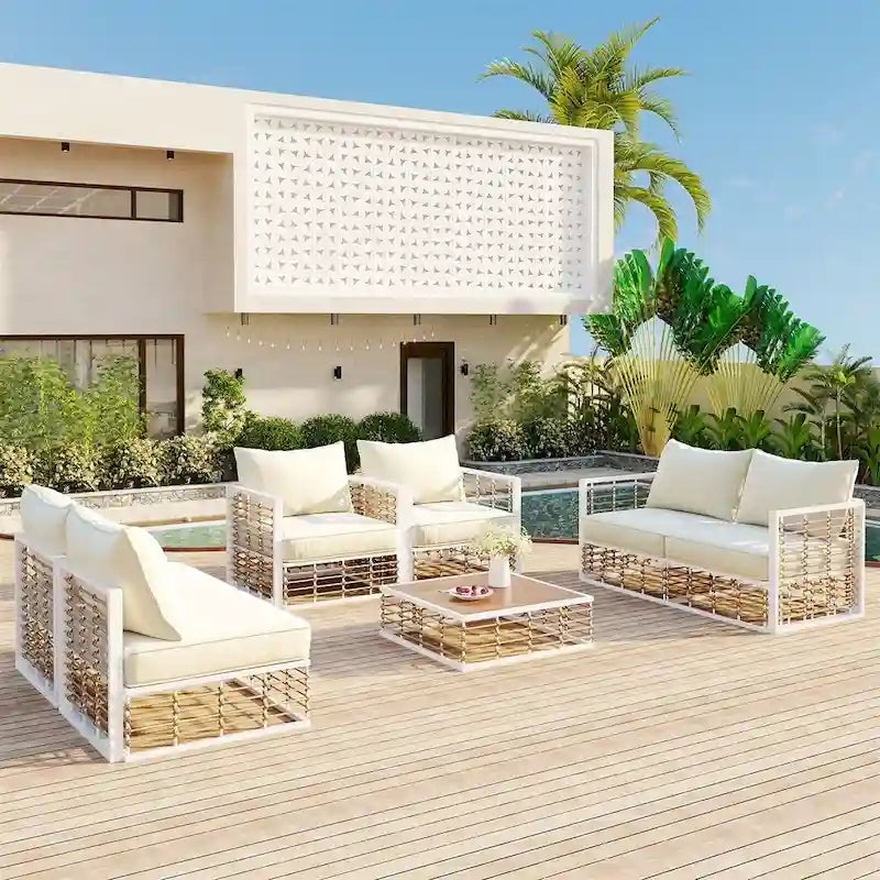 Ensemble de canapé d'angle de patio moderne en métal 7 pièces avec coussins épais