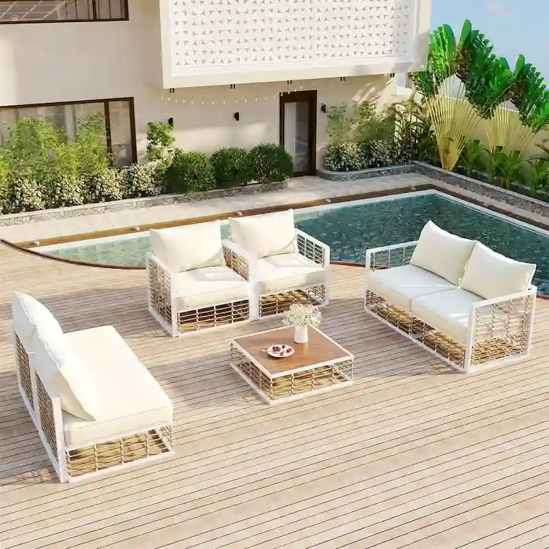 Ensemble de canapé d'angle de patio moderne en métal 7 pièces avec coussins épais
