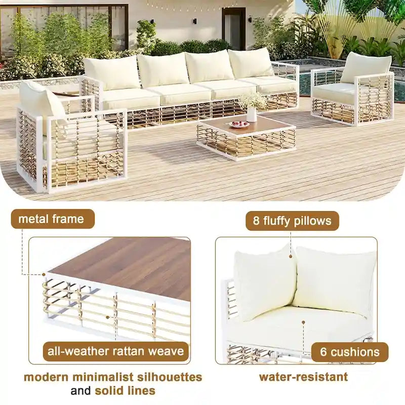Ensemble de canapé d'angle de patio moderne en métal 7 pièces avec coussins épais