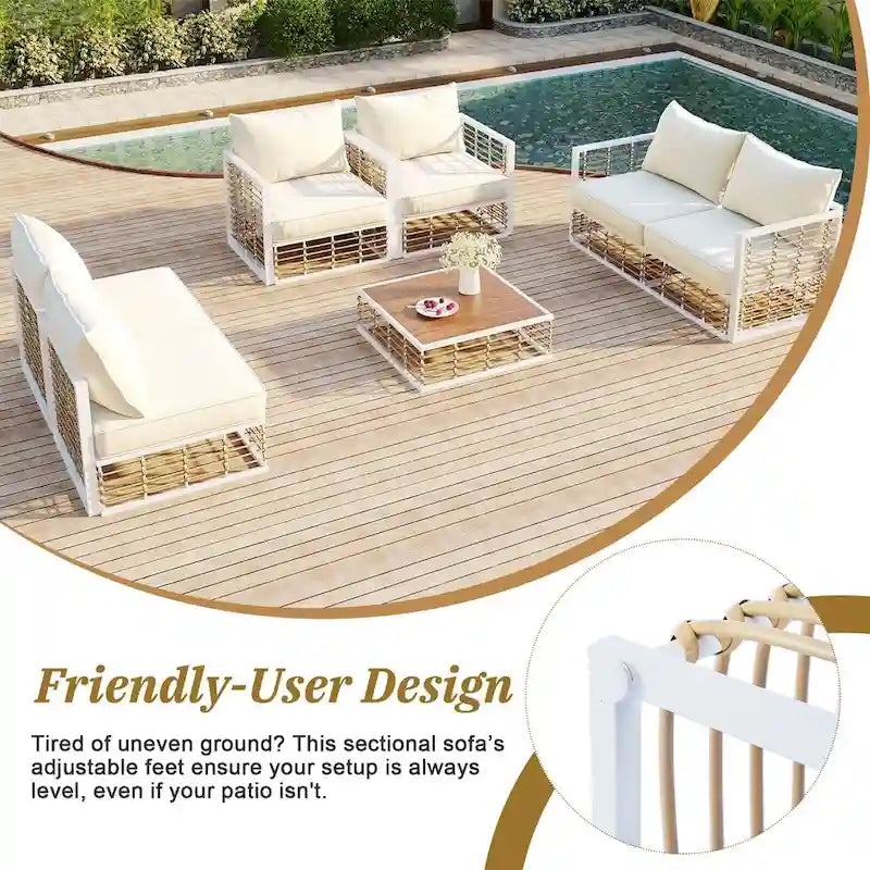 Ensemble de canapé d'angle de patio moderne en métal 7 pièces avec coussins épais