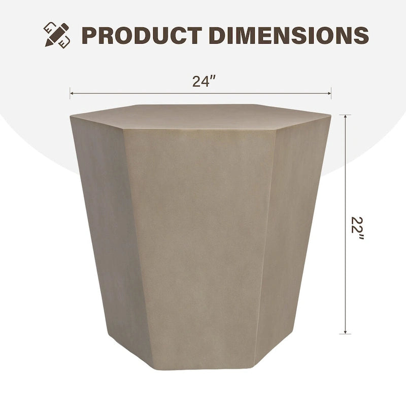Table d'appoint hexagonale en béton de 24 pouces, moderne et minimaliste, pour l'intérieur et l'extérieur, de Patio Watcher