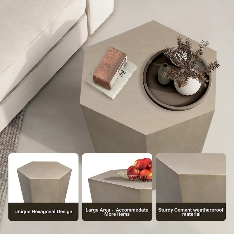 Table d'appoint hexagonale en béton de 24 pouces, moderne et minimaliste, pour l'intérieur et l'extérieur, de Patio Watcher