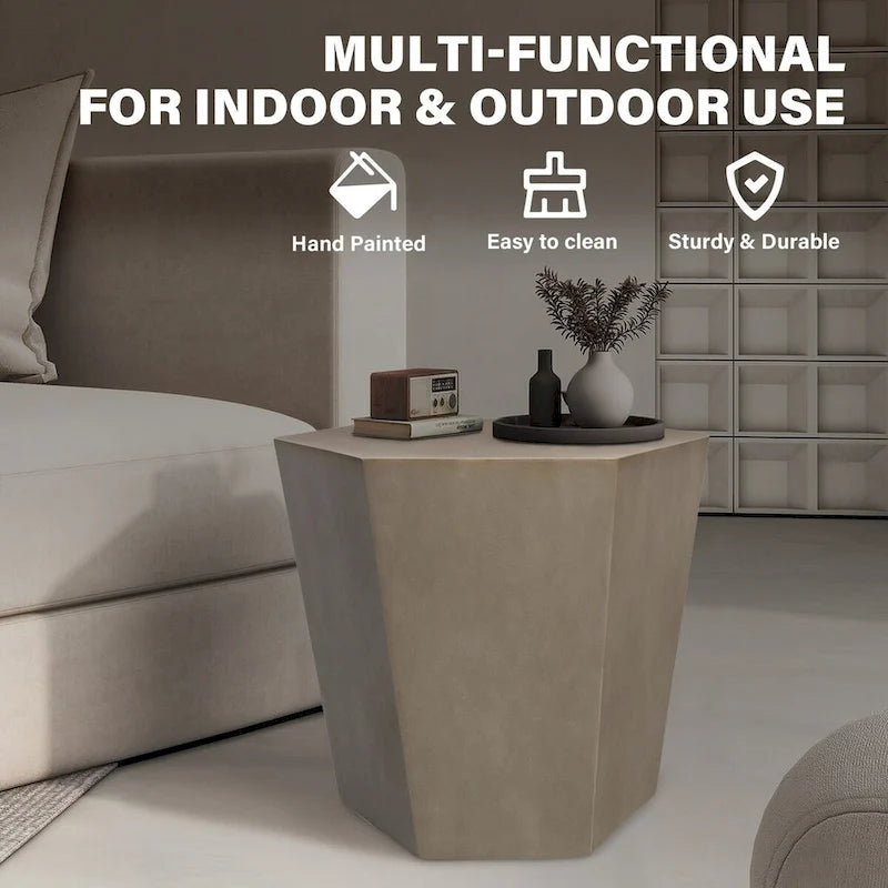 Table d'appoint hexagonale en béton de 24 pouces, moderne et minimaliste, pour l'intérieur et l'extérieur, de Patio Watcher
