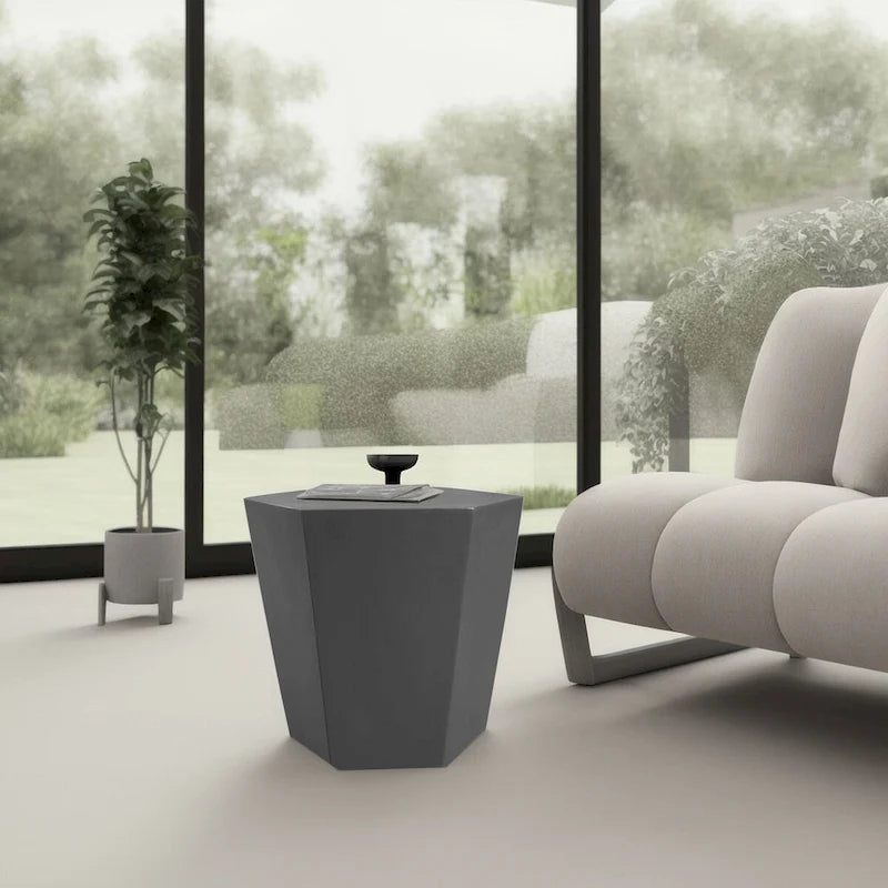 Table d'appoint hexagonale en béton de 24 pouces, moderne et minimaliste, pour l'intérieur et l'extérieur, de Patio Watcher