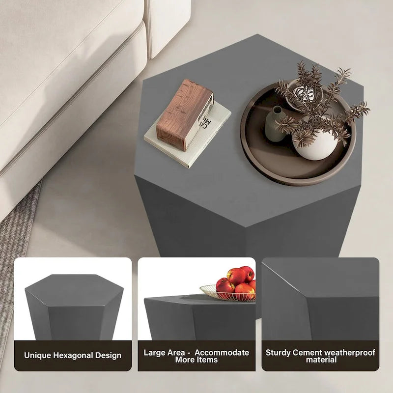 Table d'appoint hexagonale en béton de 24 pouces, moderne et minimaliste, pour l'intérieur et l'extérieur, de Patio Watcher