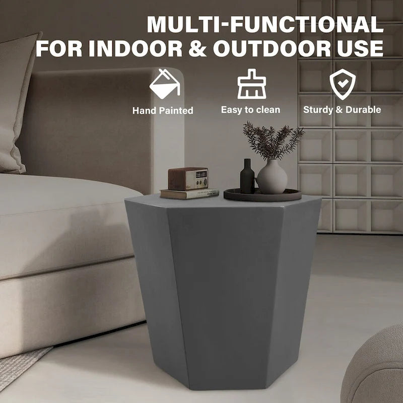 Table d'appoint hexagonale en béton de 24 pouces, moderne et minimaliste, pour l'intérieur et l'extérieur, de Patio Watcher