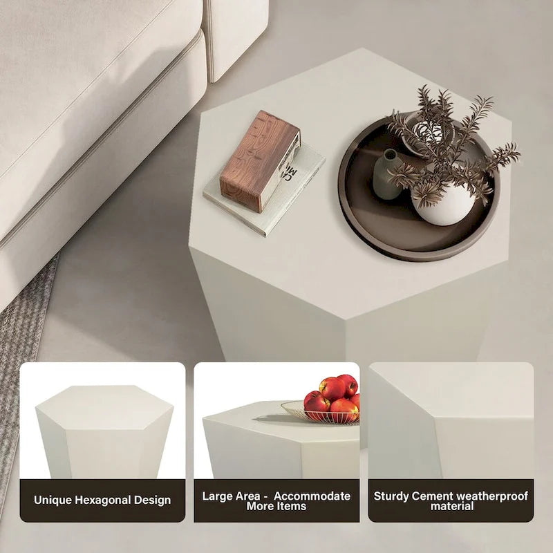 Table d'appoint hexagonale en béton de 24 pouces, moderne et minimaliste, pour l'intérieur et l'extérieur, de Patio Watcher
