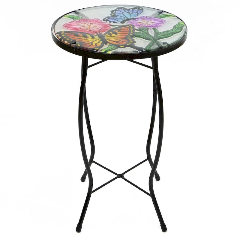19 Floral and Butterfly Glass Patio Side Table