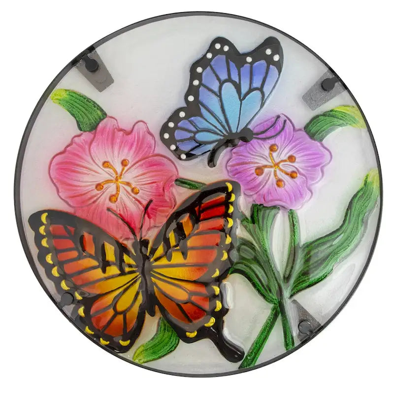 Table d'appoint de patio en verre floral et papillon de 19 pouces