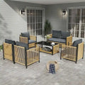 6 PCS Patio Furniture Set Outdoor Garden Patio Conversation Sets Poolside Lawn Chairs with Glass Coffee Table