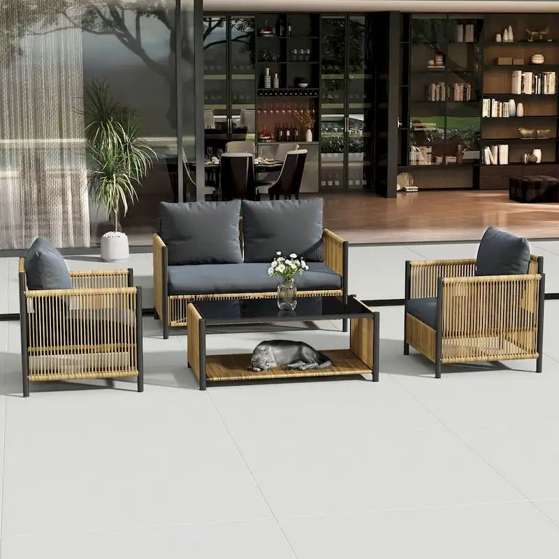 Ensemble de 6 meubles de patio avec table basse en verre pour jardin, patio et piscine