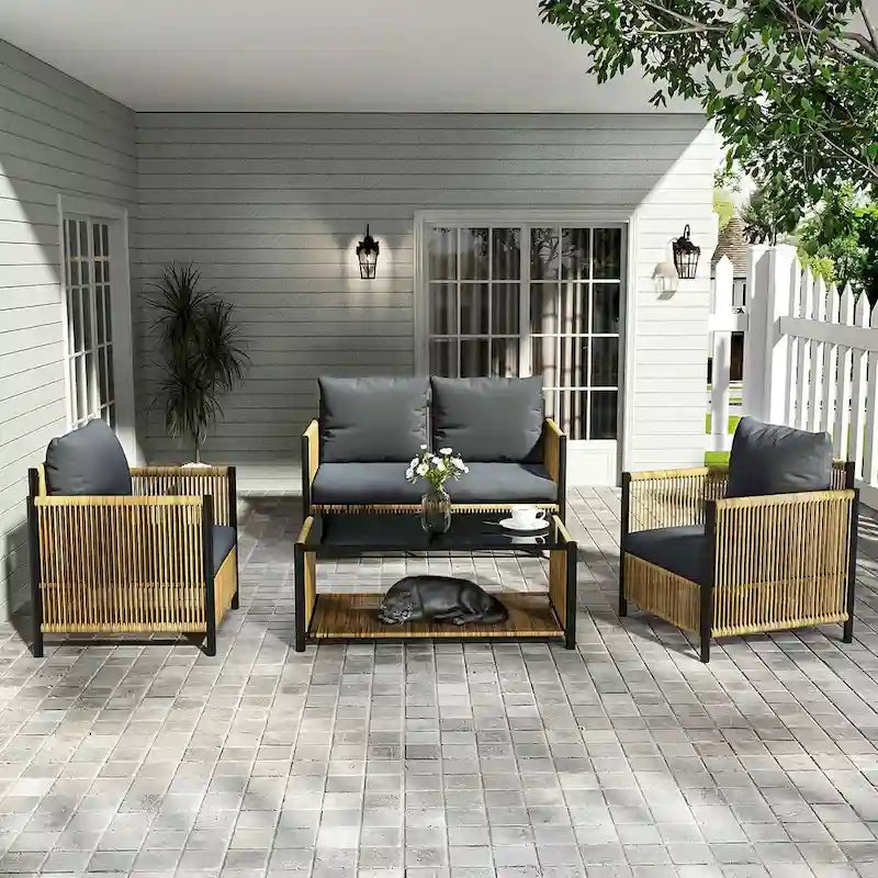 Ensemble de 6 meubles de patio avec table basse en verre pour jardin, patio et piscine