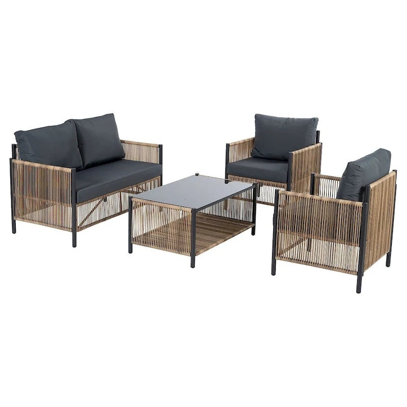 Ensemble de 6 meubles de patio avec table basse en verre pour jardin, patio et piscine