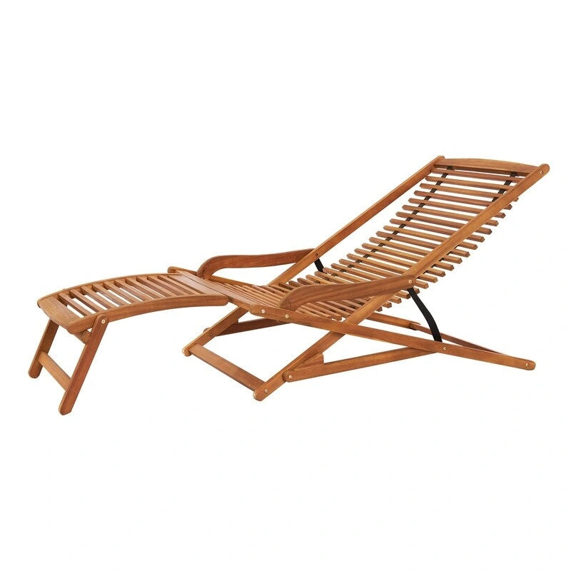 Fauteuil de jardin inclinable en acacia avec repose-pieds amovible - N/A