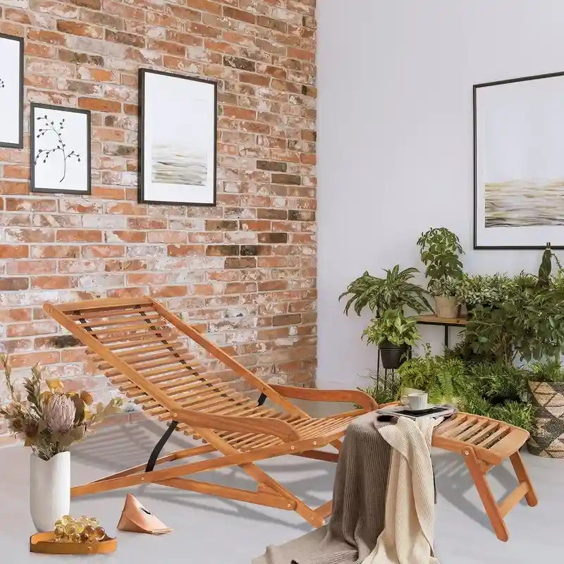 Fauteuil de jardin inclinable en acacia avec repose-pieds amovible - N/A