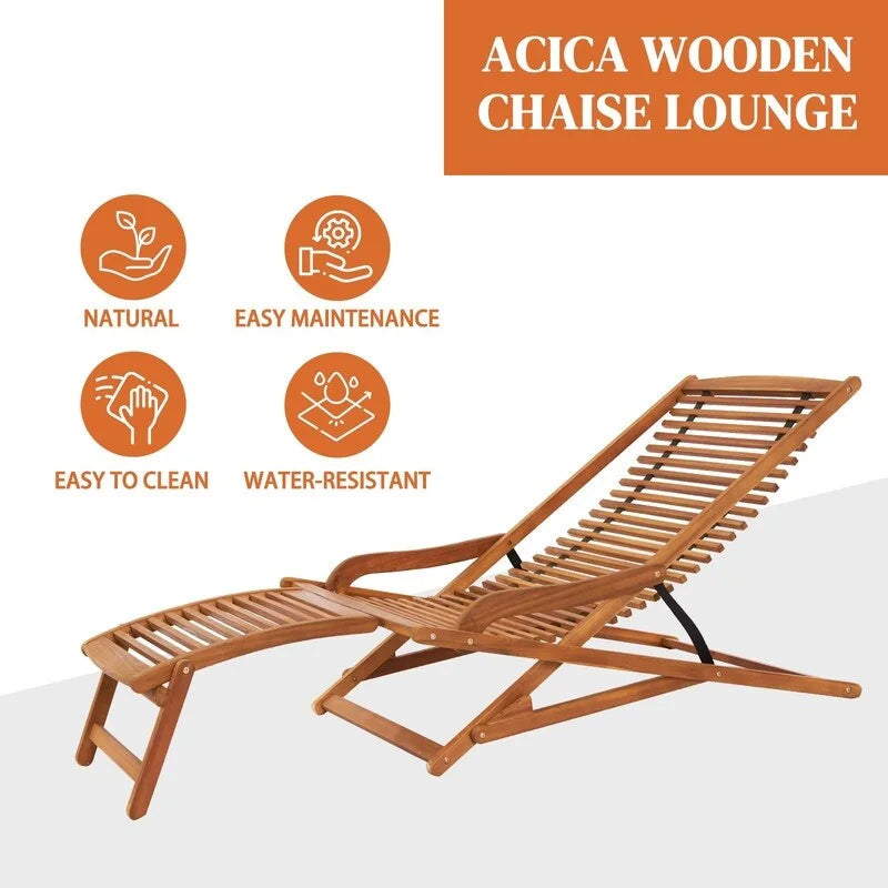 Fauteuil de jardin inclinable en acacia avec repose-pieds amovible - N/A