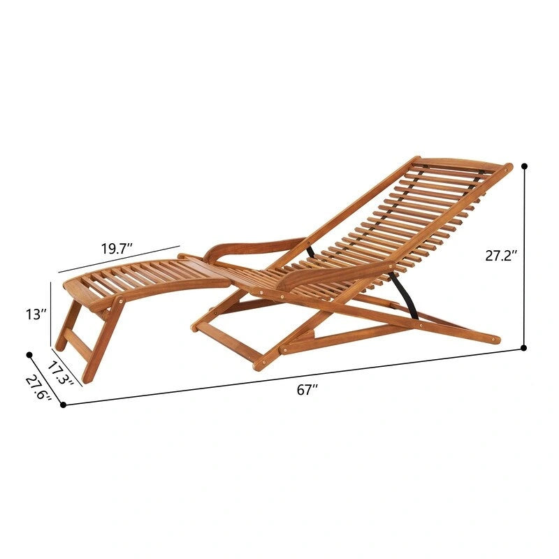 Fauteuil de jardin inclinable en acacia avec repose-pieds amovible - N/A
