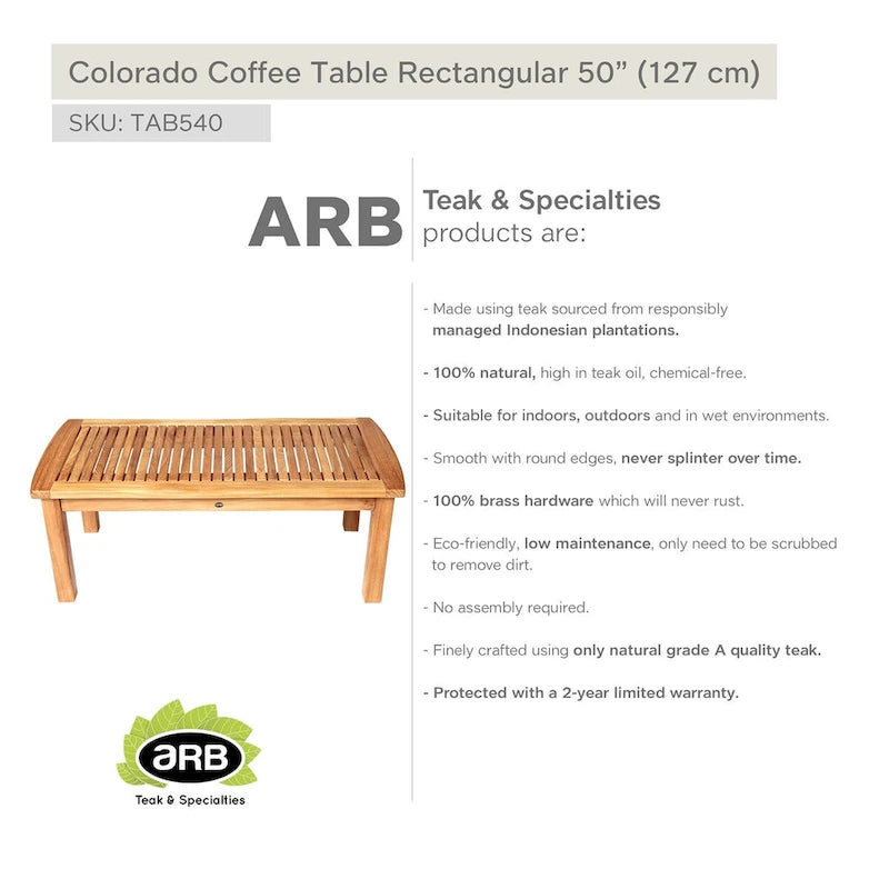 Table basse en teck Colorado - Rectangulaire 50 x 24 (125 x 60 cm)