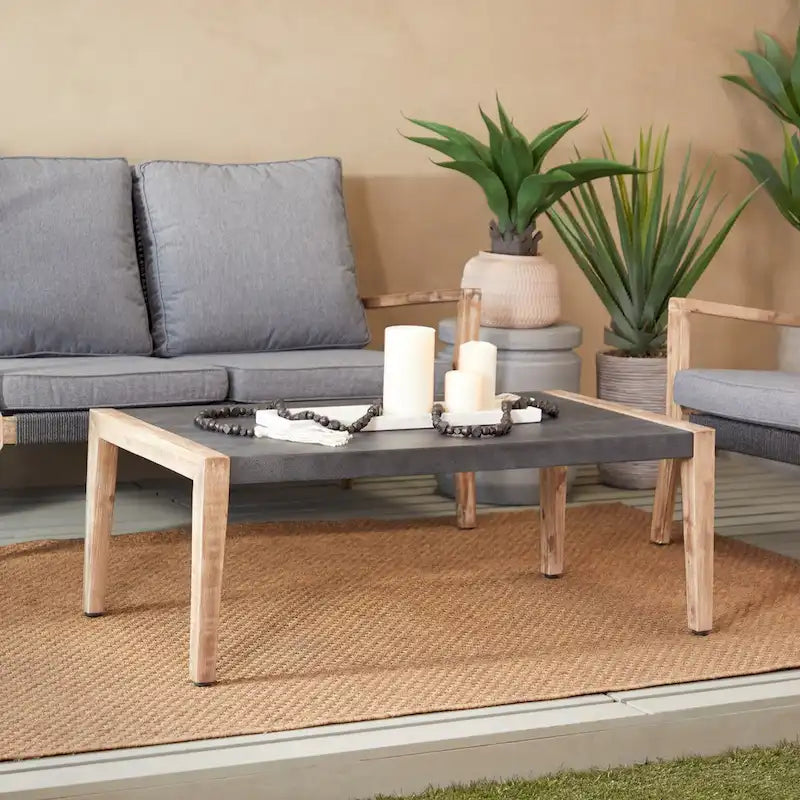 Table basse d'extérieur en bois avec pieds en bois - Gris foncé - Décor Roche River