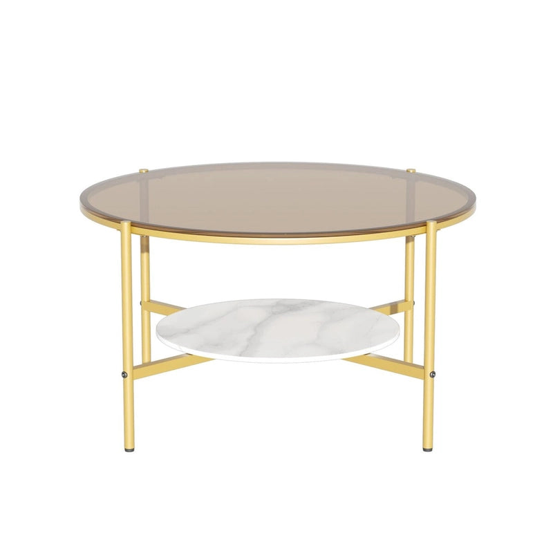 Table basse ronde large de 32 pouces avec plateau en verre et pieds en métal - 32x32x19