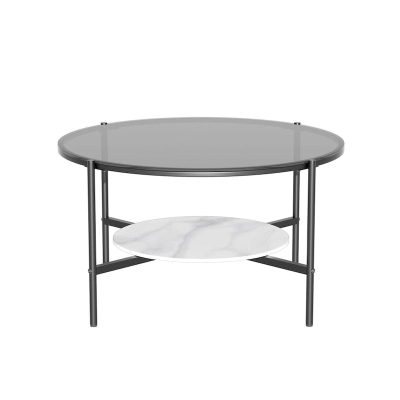 Table basse ronde large de 32 pouces avec plateau en verre et pieds en métal - 32x32x19