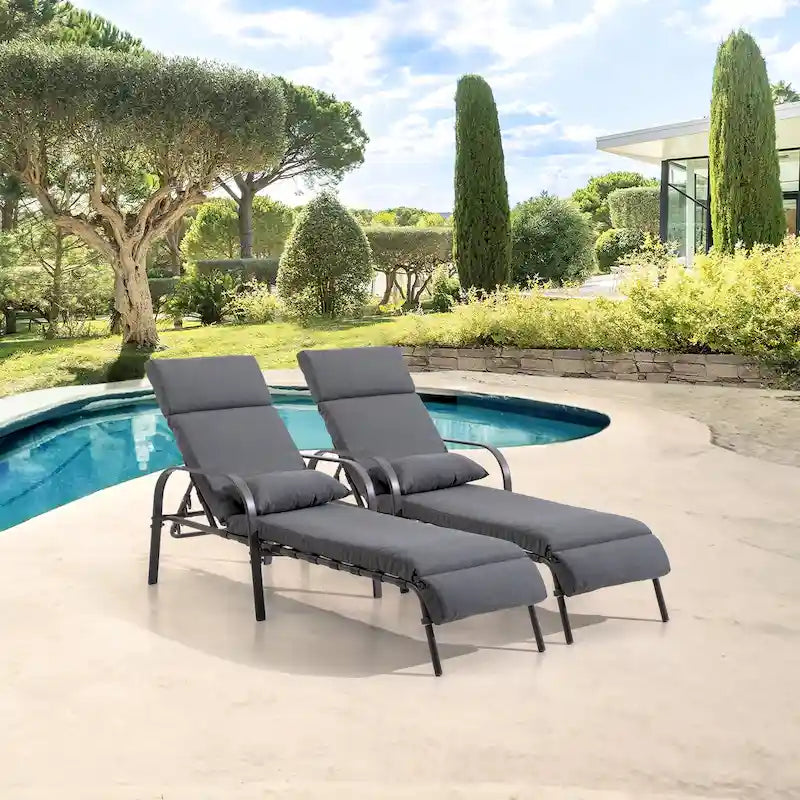 VredHom Chaise longue d'extérieur réglable avec coussin et oreiller (lot de 2) - Lot de 2