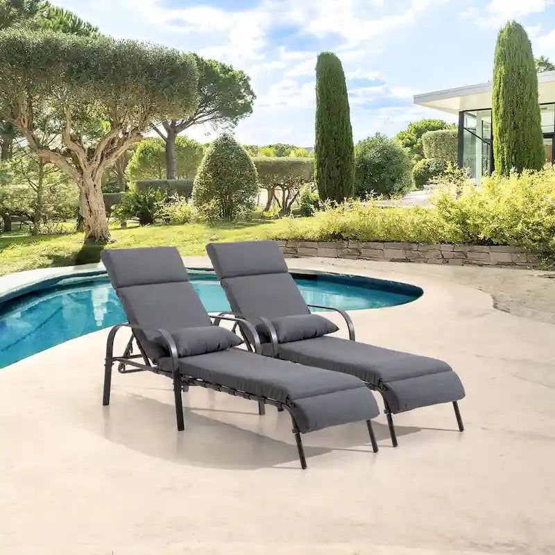 VredHom Outdoor Adjustable Chaise Lounge with Cushion and Pillow (Set of 2) - Set of 2