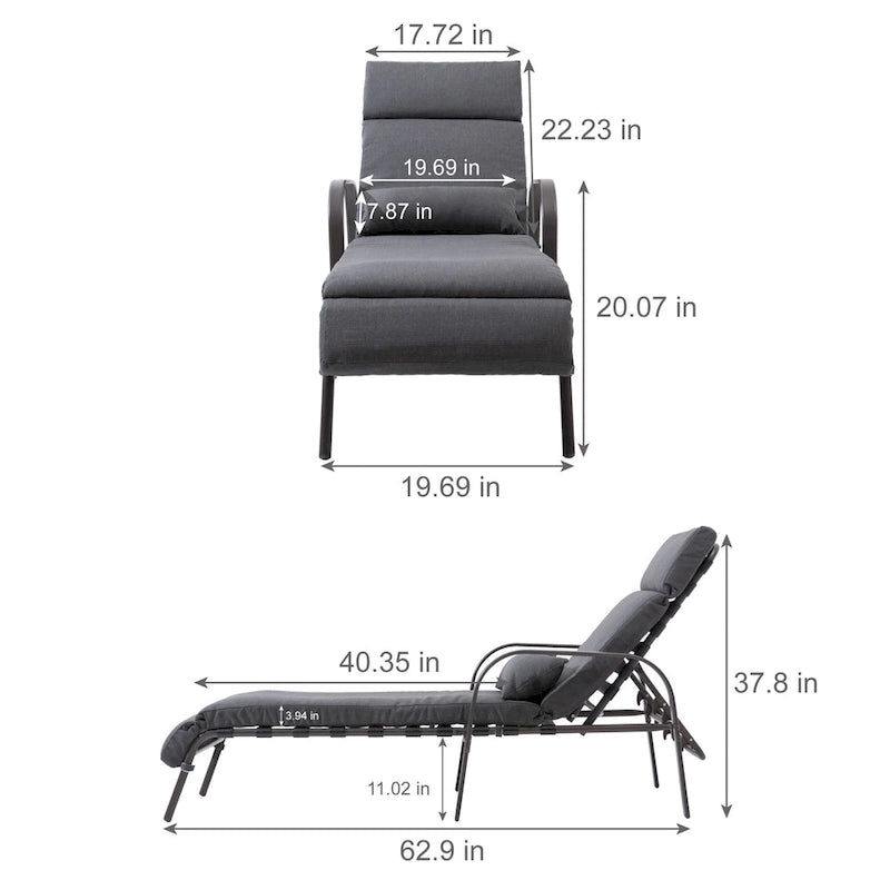 VredHom Chaise longue d'extérieur réglable avec coussin et oreiller (lot de 2) - Lot de 2