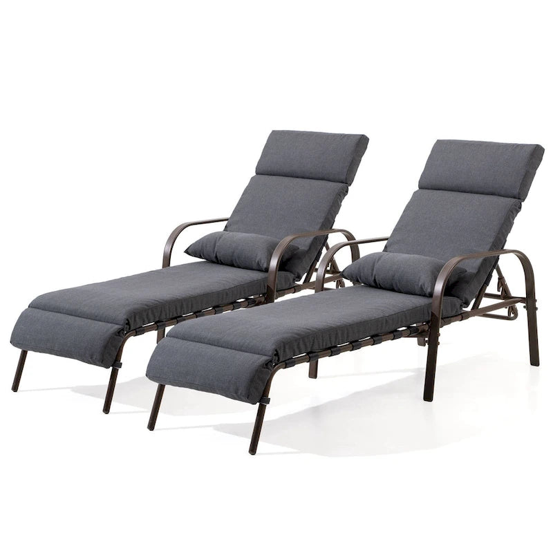 VredHom Chaise longue d'extérieur réglable avec coussin et oreiller (lot de 2) - Lot de 2