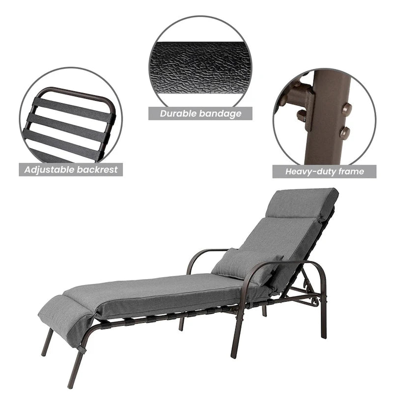 VredHom Chaise longue d'extérieur réglable avec coussin et oreiller (lot de 2) - Lot de 2