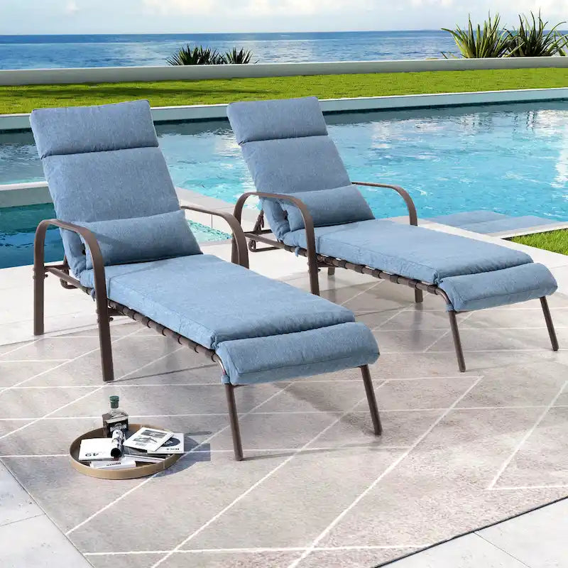 VredHom Chaise longue d'extérieur réglable avec coussin et oreiller (lot de 2) - Lot de 2