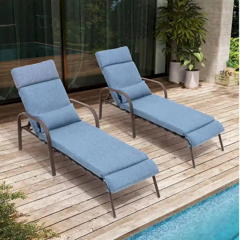 VredHom Chaise longue d'extérieur réglable avec coussin et oreiller (lot de 2) - Lot de 2