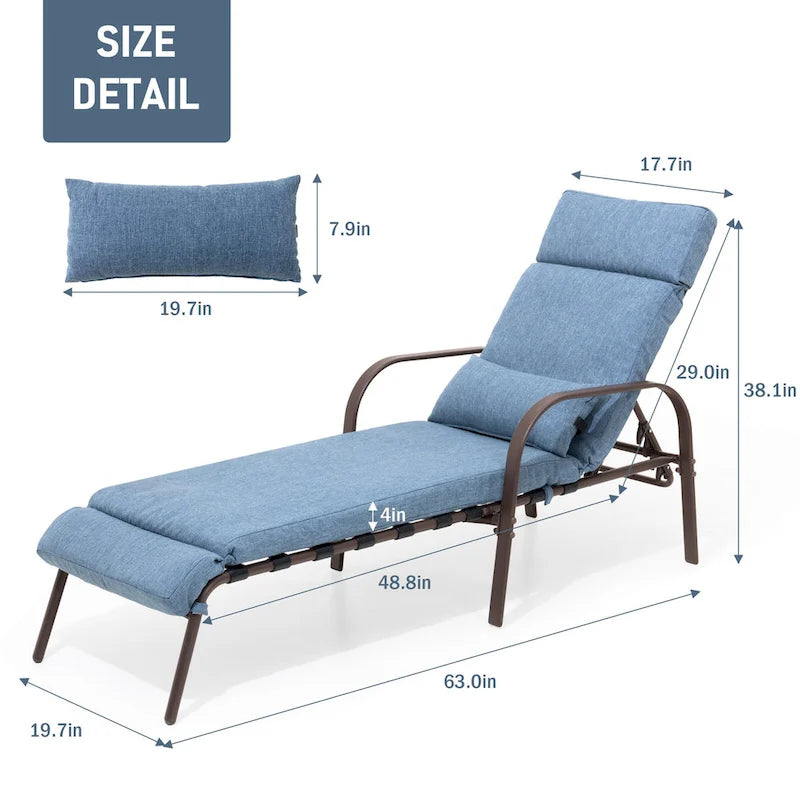 VredHom Chaise longue d'extérieur réglable avec coussin et oreiller (lot de 2) - Lot de 2