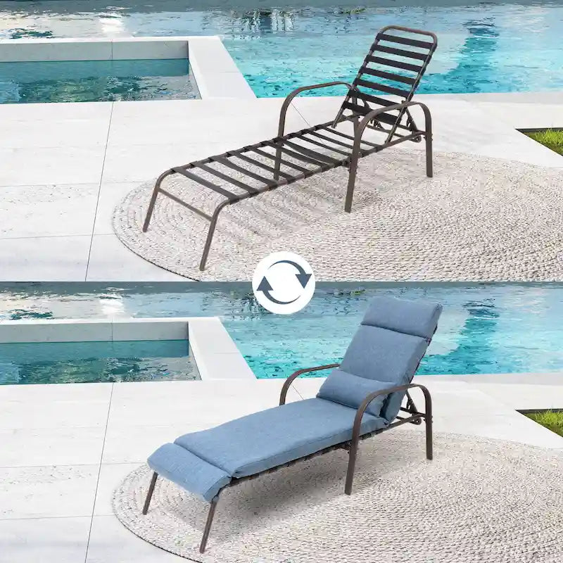 VredHom Chaise longue d'extérieur réglable avec coussin et oreiller (lot de 2) - Lot de 2