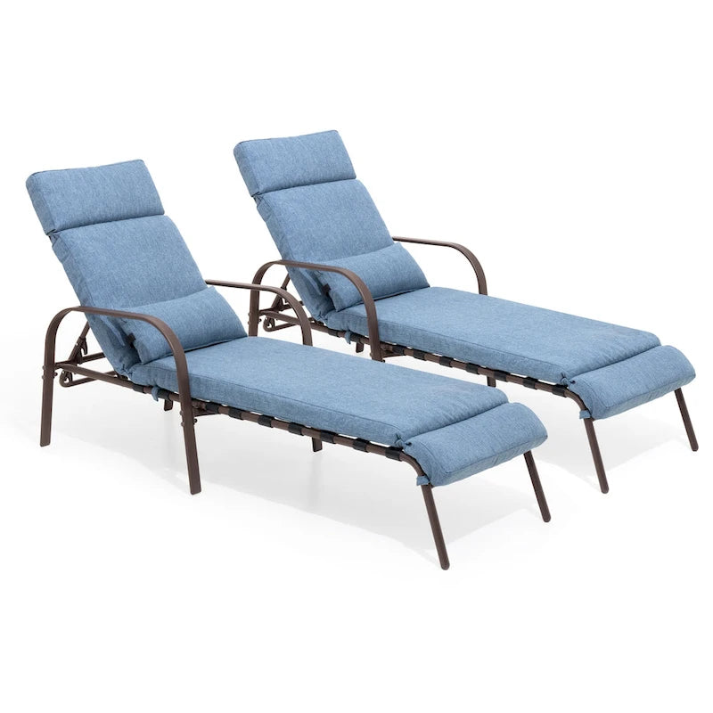VredHom Chaise longue d'extérieur réglable avec coussin et oreiller (lot de 2) - Lot de 2