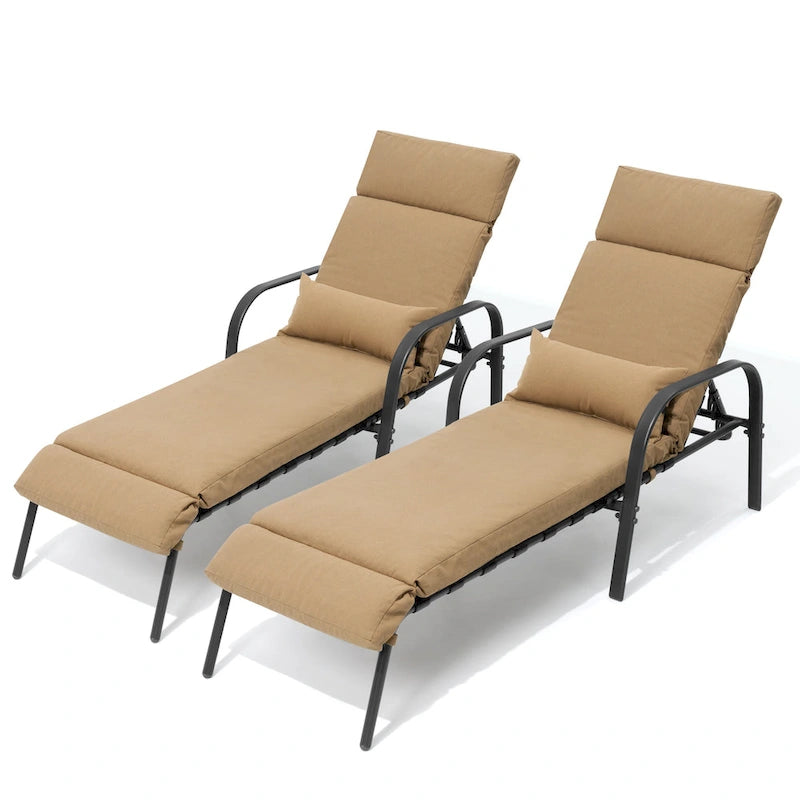 VredHom Chaise longue d'extérieur réglable avec coussin et oreiller (lot de 2) - Lot de 2