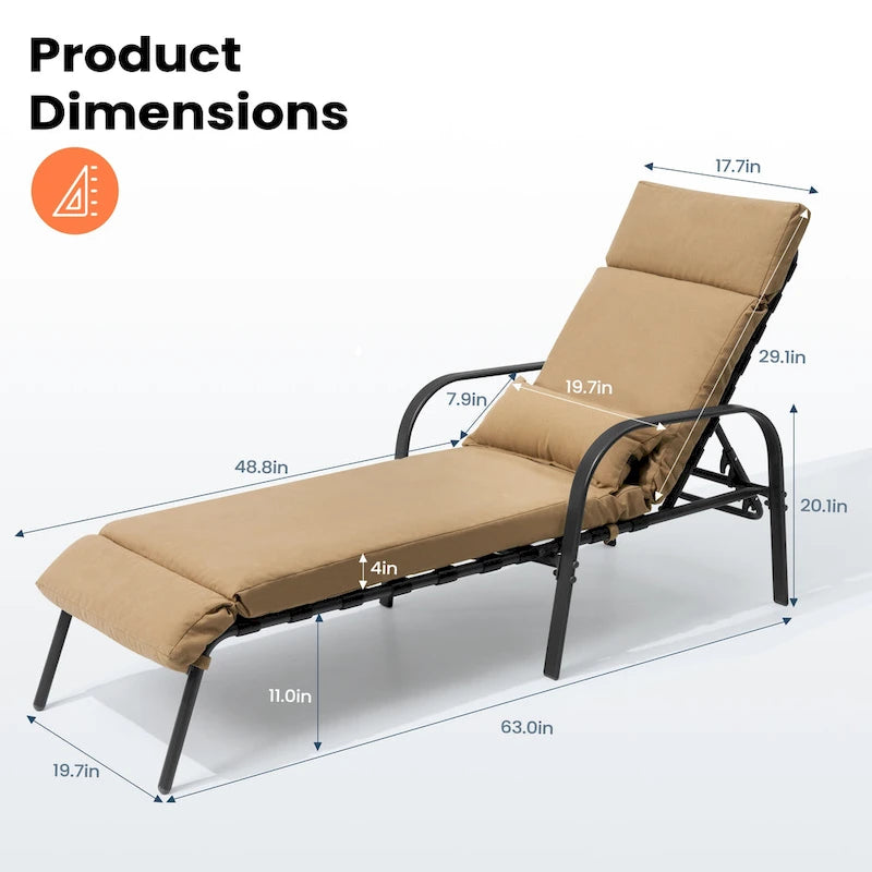 VredHom Chaise longue d'extérieur réglable avec coussin et oreiller (lot de 2) - Lot de 2