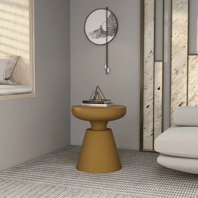 Table d'appoint ronde moderne Isle en fibre de pierre pour l'intérieur et l'extérieur avec base piédestal