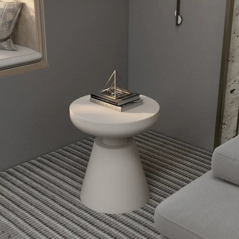 Table d'appoint ronde moderne Isle en fibre de pierre pour l'intérieur et l'extérieur avec base piédestal