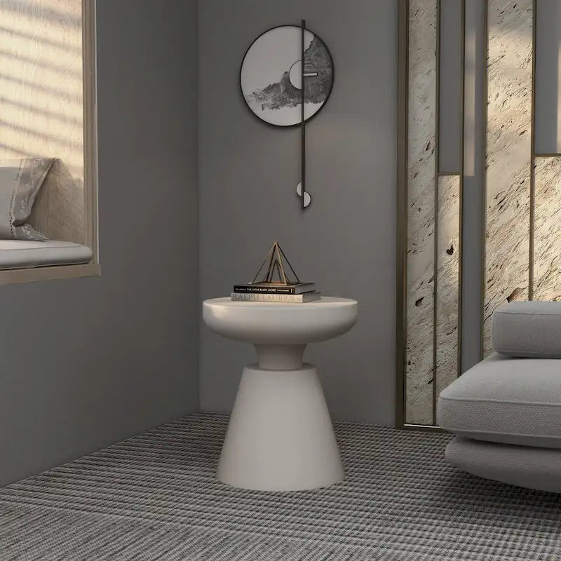 Table d'appoint ronde moderne Isle en fibre de pierre pour l'intérieur et l'extérieur avec base piédestal