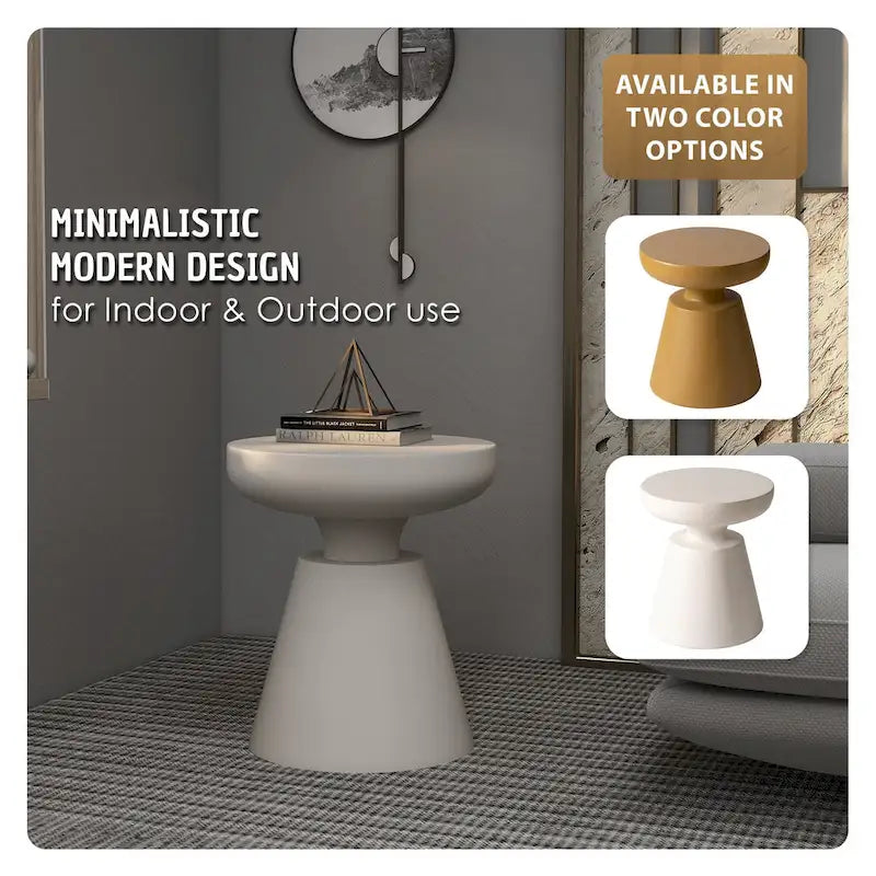 Table d'appoint ronde moderne Isle en fibre de pierre pour l'intérieur et l'extérieur avec base piédestal